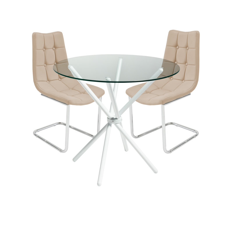 Derby 2 - Person Dining Set, Taupe, Chrome