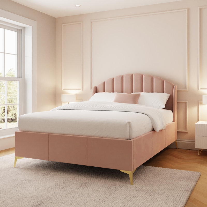 Thierry Upholstered Ottoman Bed, Double (4'6), Blush Pink