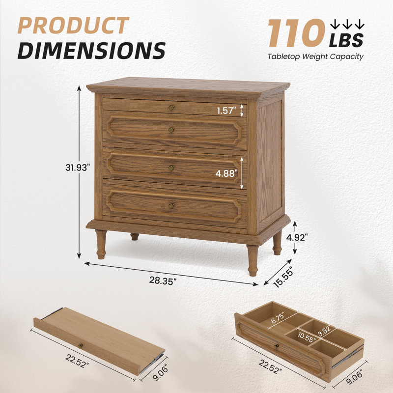 Traditional 3-Drawer Nightstand with Charging Station and Pull-Out Shelf（set of 2）, Brown