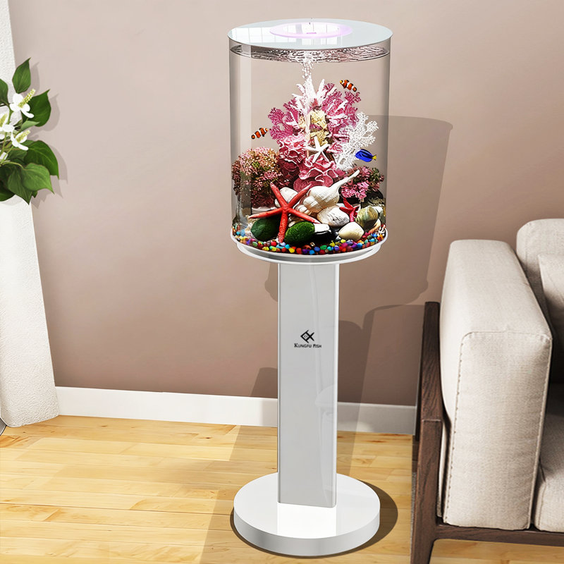 Réservoir d'aquarium cylindrique Creative avec base en alliage de titane, Blanc