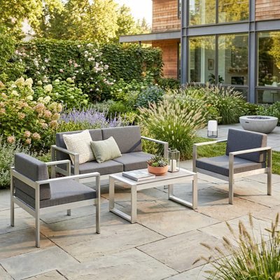 Outsunny 4 Seater Aluminium Garden Furniture Set Olefin Cushions Dark Grey