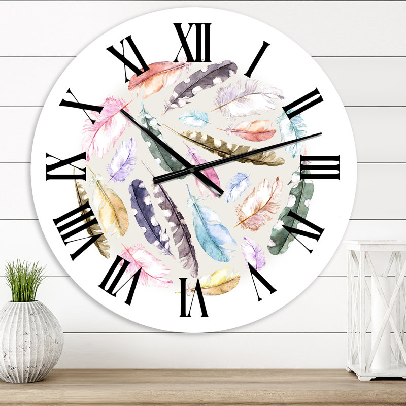 Plumes d'oiseaux rétro en cercle - horloge murale traditionnelle, Petit