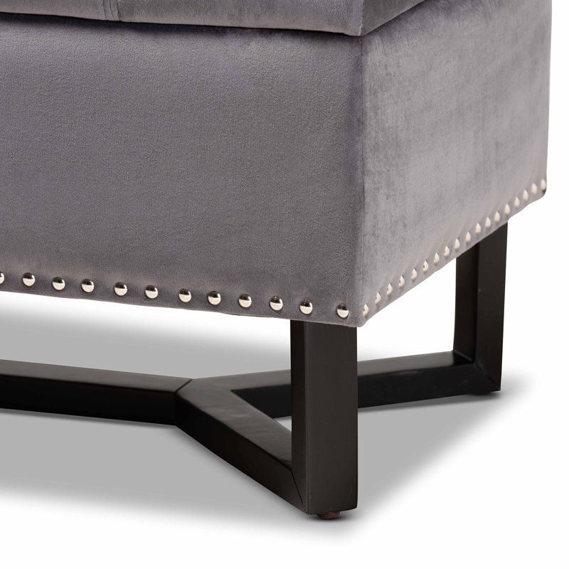 Repose-pieds de rangement rectangulaire en velours de 35 po de largeur Kishia, Velours gris
