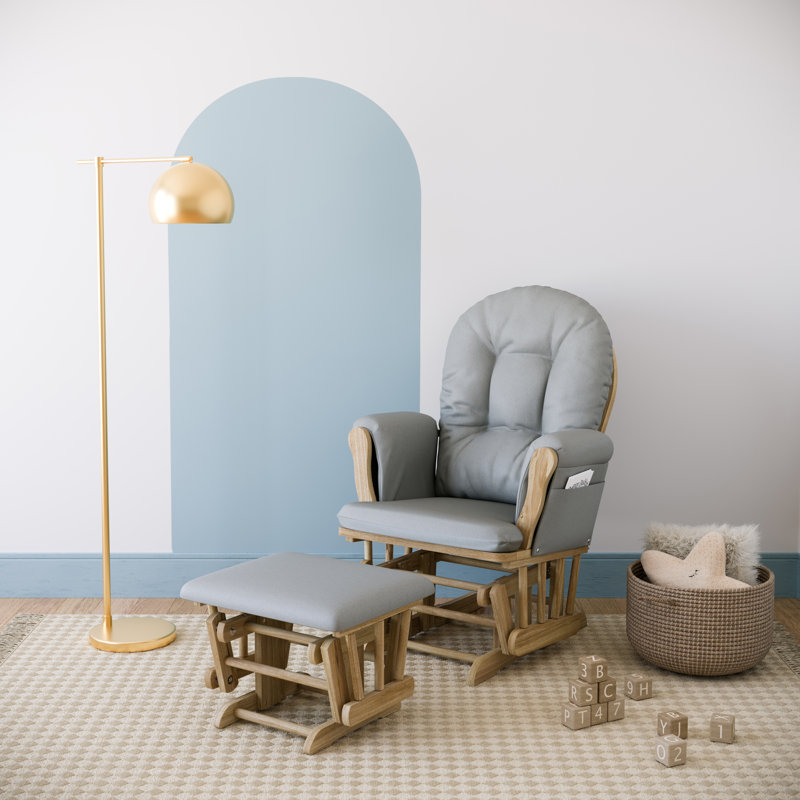 Hoop Glider with Ottoman, Light Grey, Natural