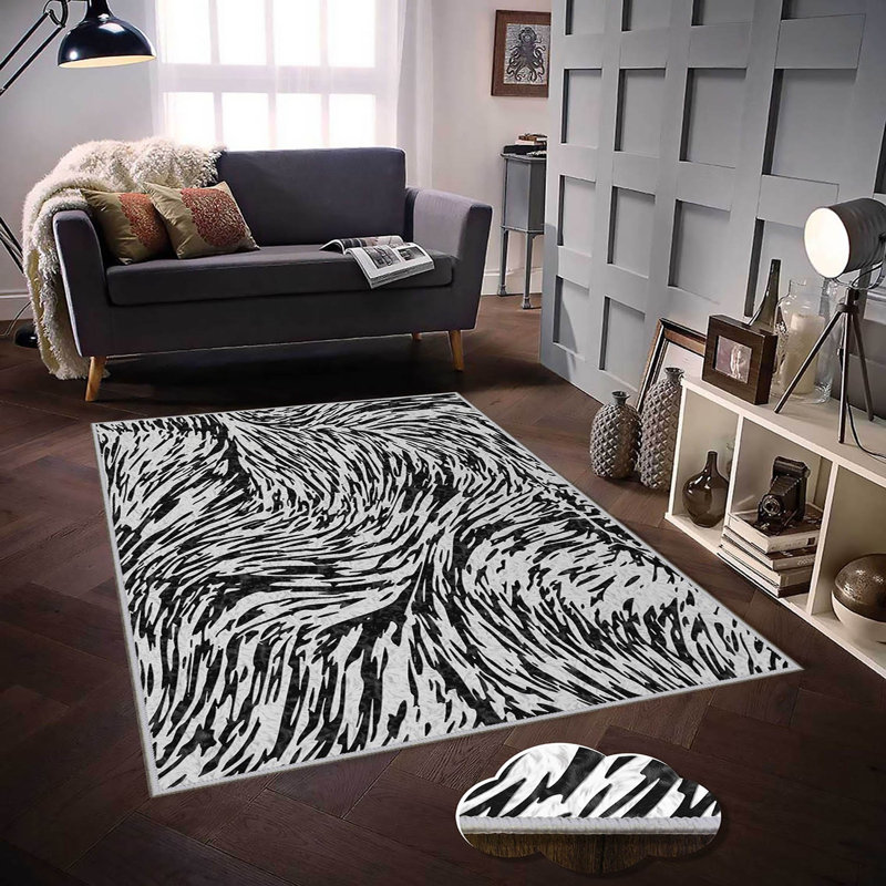 Stylish Woven Carpet, 4 x 6 Feet, 100% Polyester | Antibacterial, 3D Digital Printing, Non-Slip PVC Felt Dot Underside | Machine Washable, 0.4 in Pile Height, Perfect for Living Room & Bedroom Decor
