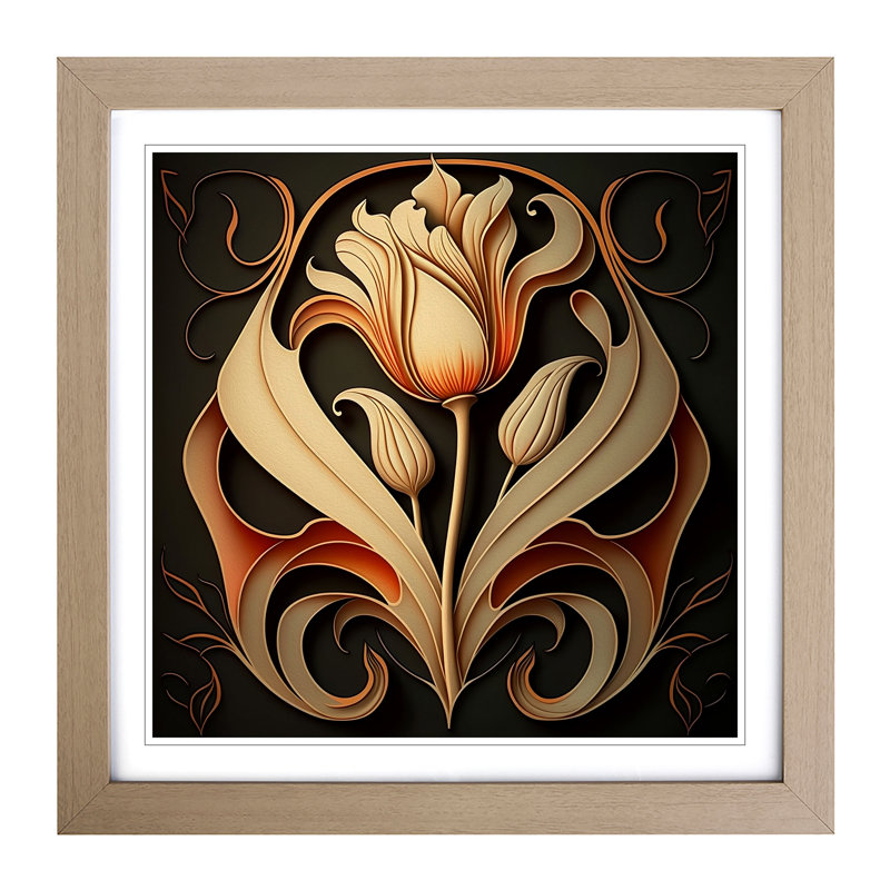 Tulip Flower Art Nouveau - Single Picture Frame Print on Wood, Oak