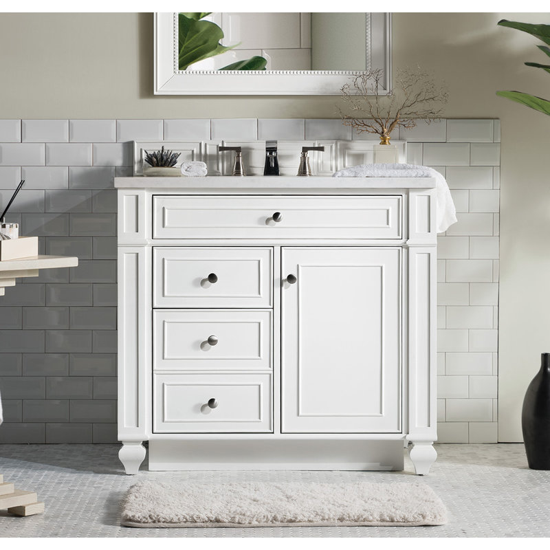 Bristol 36'' W Single Vanity, Whitewashed Walnut, White Zeus, 8" Widespread