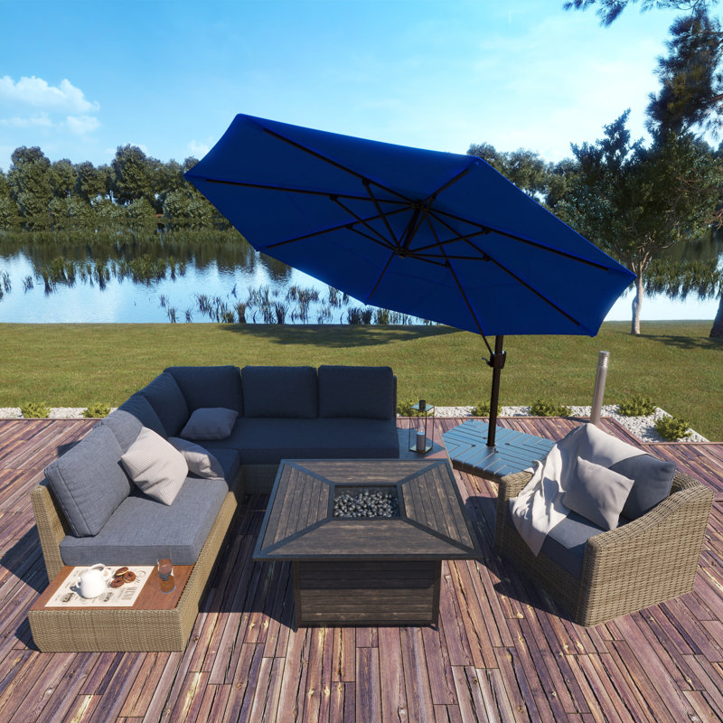 Parasol en porte-à-faux 11 pi Demarlo, Toile Sunbrella® bleu pacifique