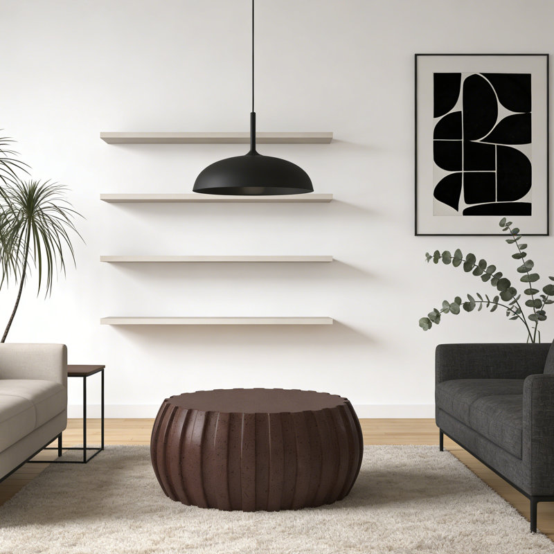 Table basse imperméable moderne de 35,43 po, conception en ciment durable MgO, compatible intérieur et extérieur (brun), Brun