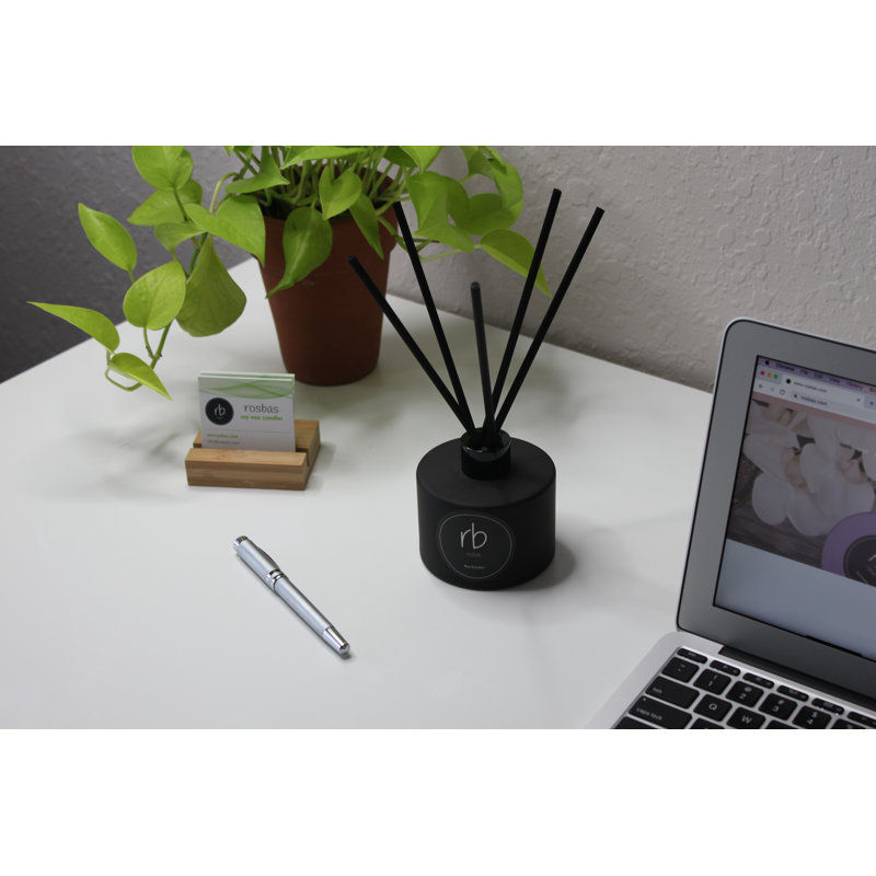 Reed Diffuser Set and Sticks, Scented, Peppermint and Eucalyptus, Black