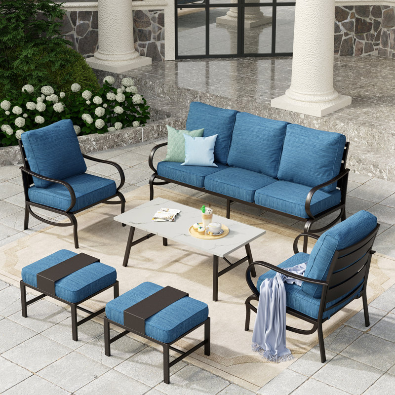 Tapasi 5 - Person Patio Conversation Set with Cushions, Peacock Blue, Yes