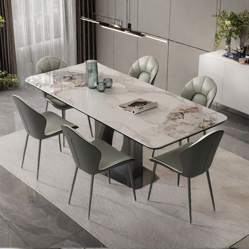 Italian modern simple rectangular dining table set, 29.5"H x 70.9"L x 35.4"W