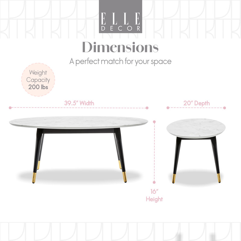 Mid-Century Oval Marble Coffee Table with Gold Accents