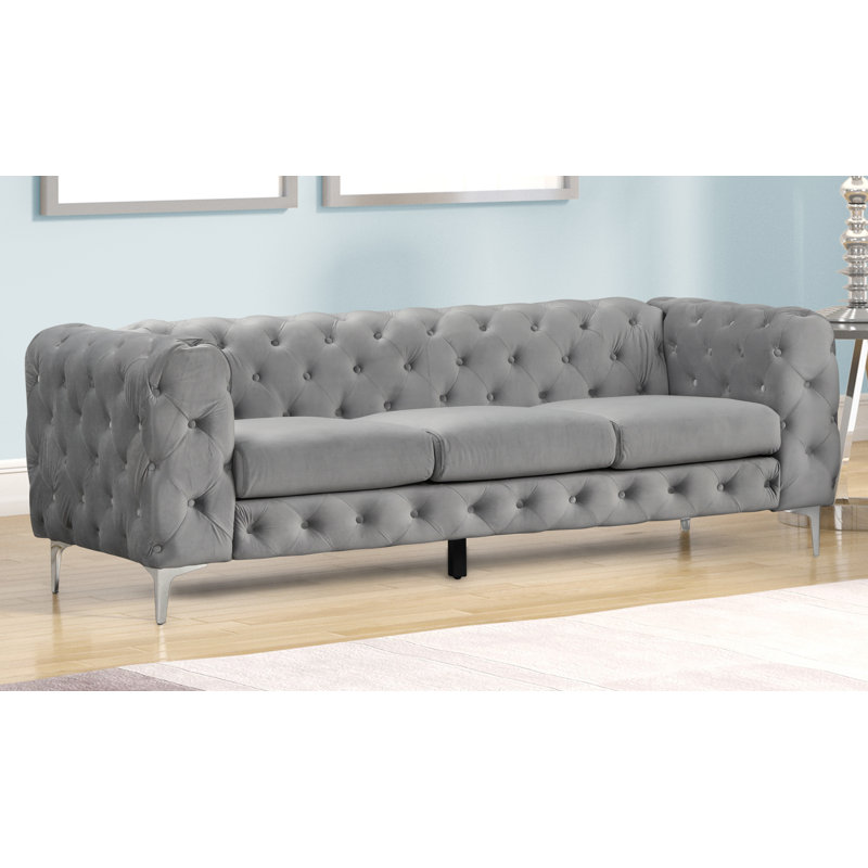 Graford 85.5'' Upholstered Sofa, Grey Velvet
