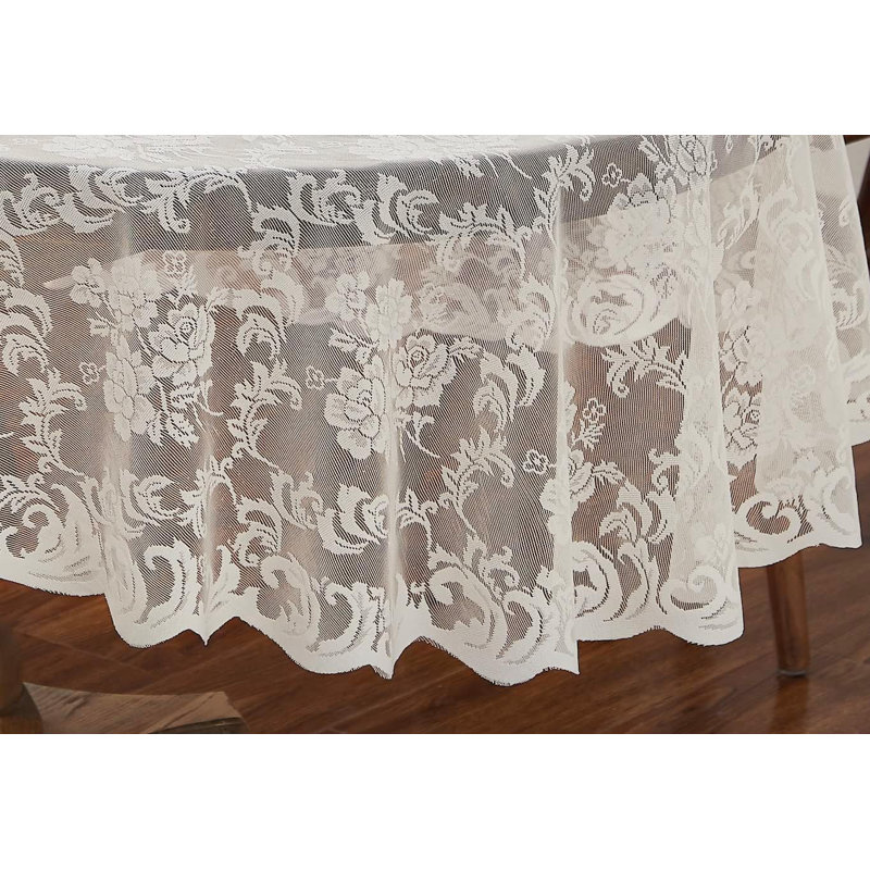 Dalainee Floral Oval Lace Tablecloth for Wedding or Special Occasions, 72" x 54", White