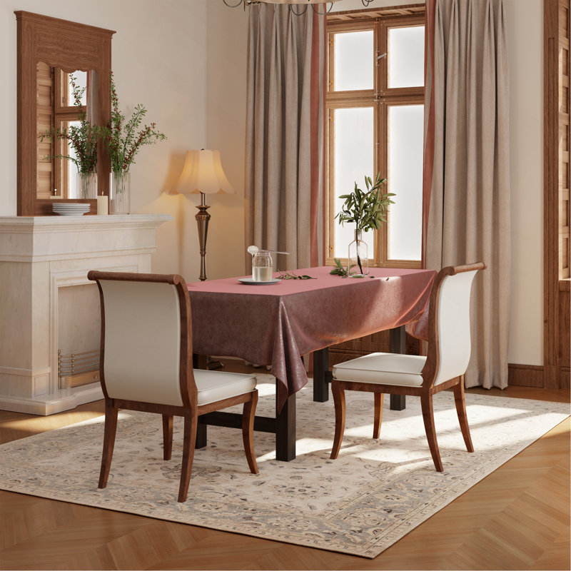 Finish Upholstered Dining Chairs Set Of 2 - Traditional Elegant Fabric Side Chairs With Curved Lines, Solid Hardwood Frame