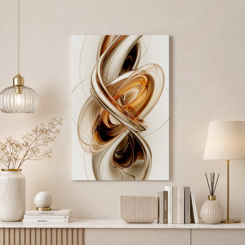 Tableau abstrait tourbillonnant en bronze et or métallisés sur toile, H 30 po x l 20 po