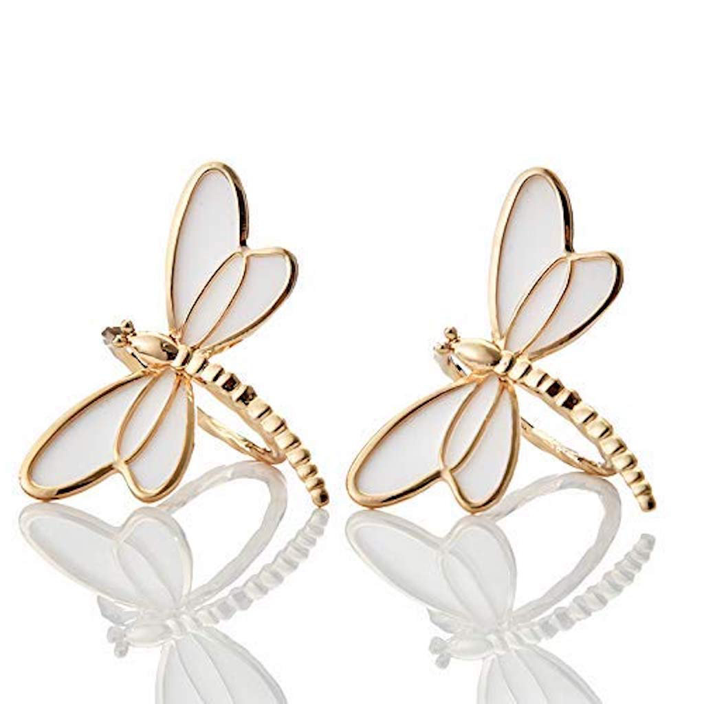 Set of Gold White Napkin Rings in Dragon Fly Shape for Elegant Kitchen and Dinner Table Settings (Set of 4) Gracie Oaks