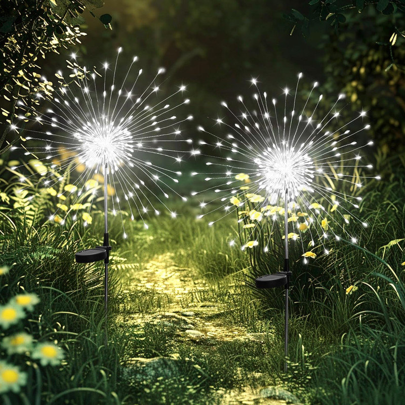 GIGALUMI Solar Lights Outdoor Garden, 2 Pack Solar Firework Lights, Waterproof 120LED Solar Starburst Light for Yard Balcony Patio Planter Garden Deco