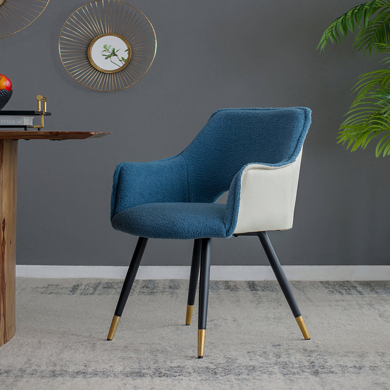 Ensemble de 2 fauteuils d'appoint en tissu bleu pour salon, 23 po x 23 po x 34 po