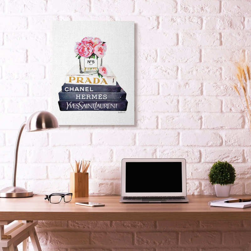 « styleing designer fleurs bookstack blue gold », peinture, Toile tendue, H 40 po x l 30 po x P 1,5 po