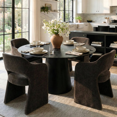 4 - Person Dining Table Sets With Round Table & 4 Upholstered Chenille Chairs