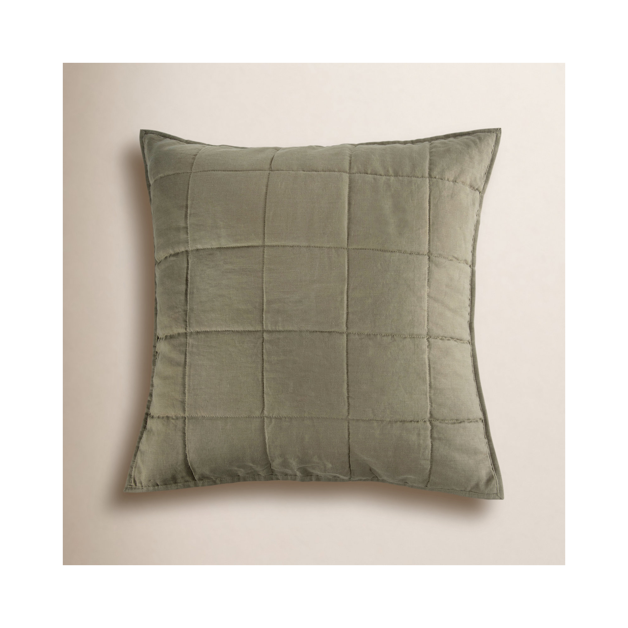French Linen Box Stitch Quilted Euro Sham, Moss