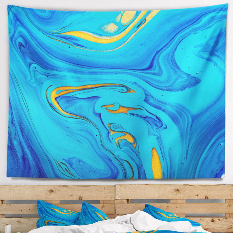 Tapisserie mélange de peinture en acrylique bleu ciel, H 32 po x l 39 po