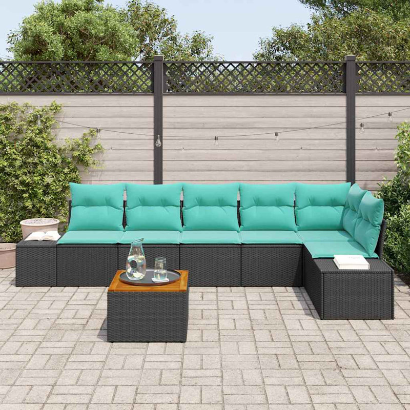 Ensemble de canapé de jardin avec coussin 7 pièces vidaXL, Coussin bleu / cadre noir