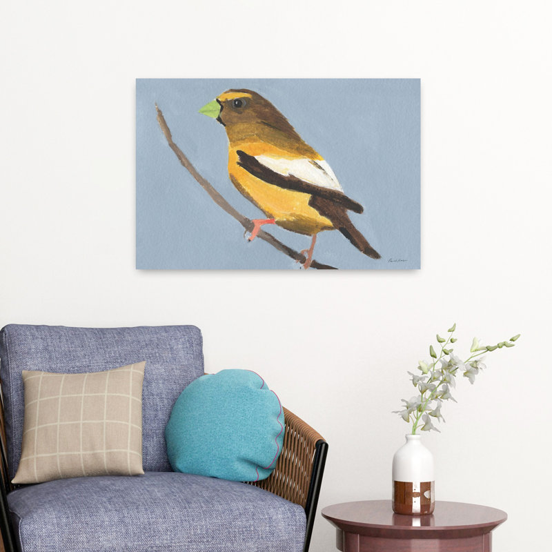 Soirée Grosbeak, oiseau contemporain, art animalier, H 16 po x l 24 po