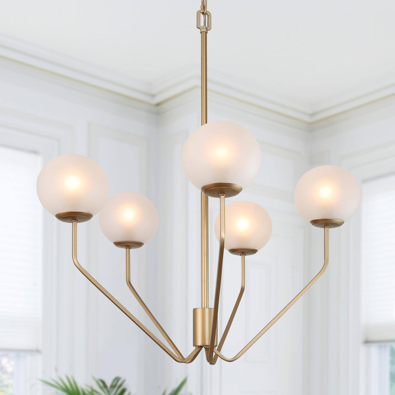 Jacquelyn 5-Light Gold Sputnik Chandelier with Frosted Glass