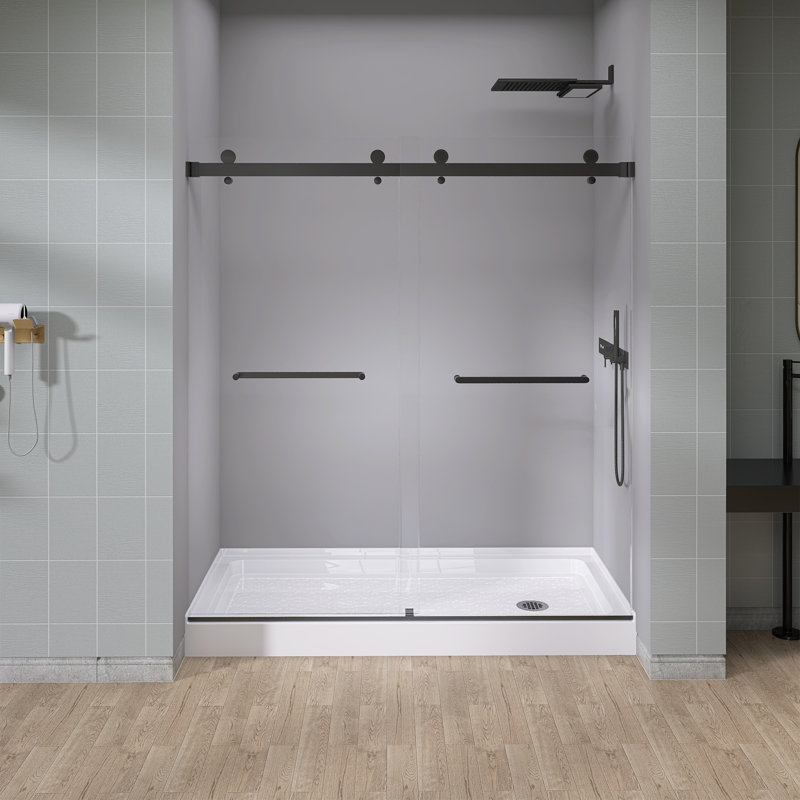 60 In. L X 30 In. W Single Threshold Shower Pan Base With Right Drain In High Gloss White