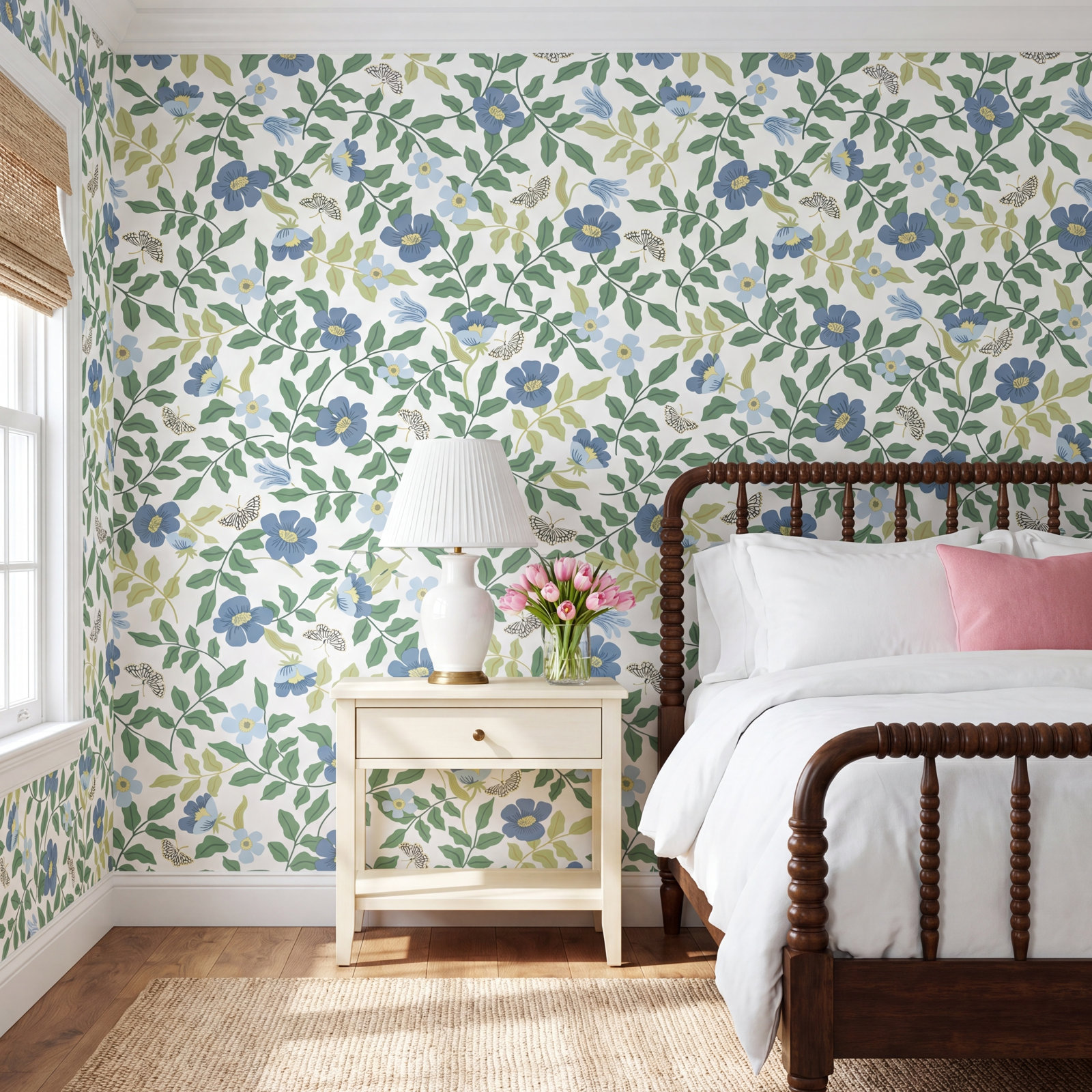 Primrose Self-Adhesive Wallpaper, Blue/Off White