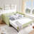 Full Size Cozy Gingham Daybed With Twin Size Trundle  No Box Spring Needed, With USB Port And Adorable Wave Shaped, Linen Fabric-678995101