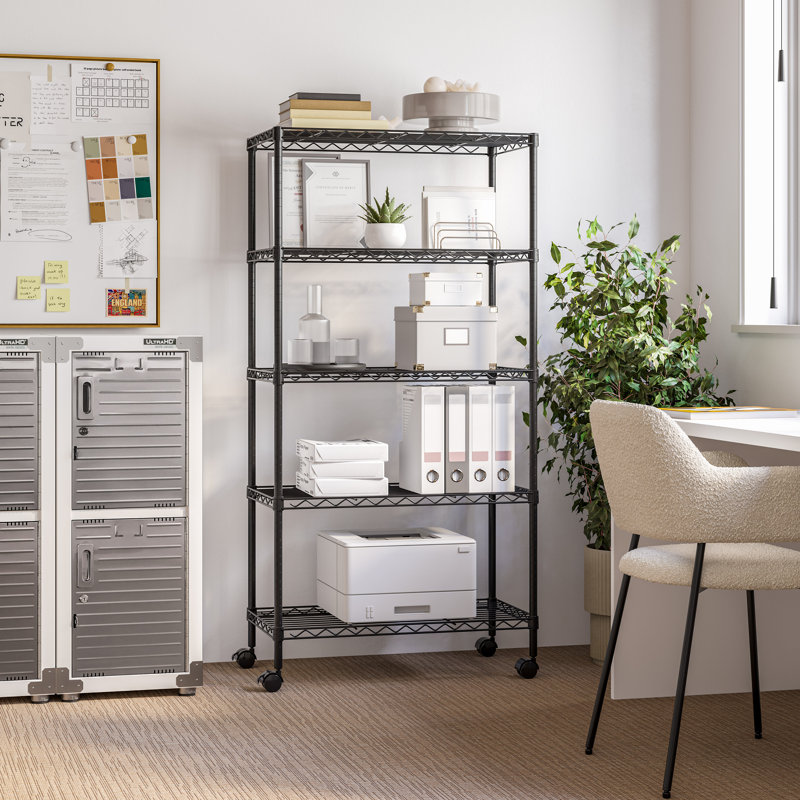 5-Tier Black Steel Wire Shelving Unit with Adjustable Shelves