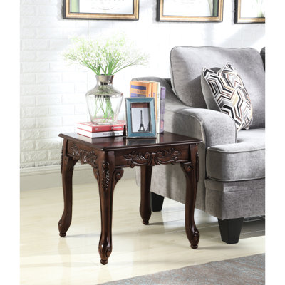 Traditional Style Dark Cherry Finish Wood End Table With Ornate Design - 22"W X 21"D 20"H, Some Assembly Rich Colour Finish,