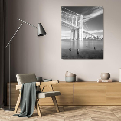 Latitude Run® Masik, Marek Gallery Wrapped Canvas Art Titled: Brooklyn Bridge Black and White