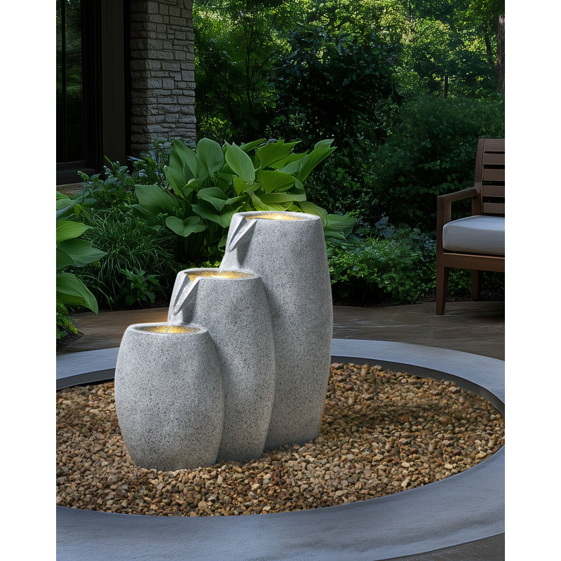ARKLE Outdoor Floor Fountain with Lights, Grey