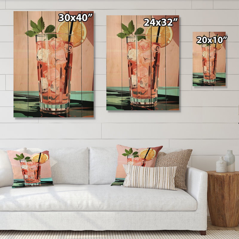 «Drink Minimalistic Cocktail», impression sur bois, H 20 po x l 10 po x P 0,78 po