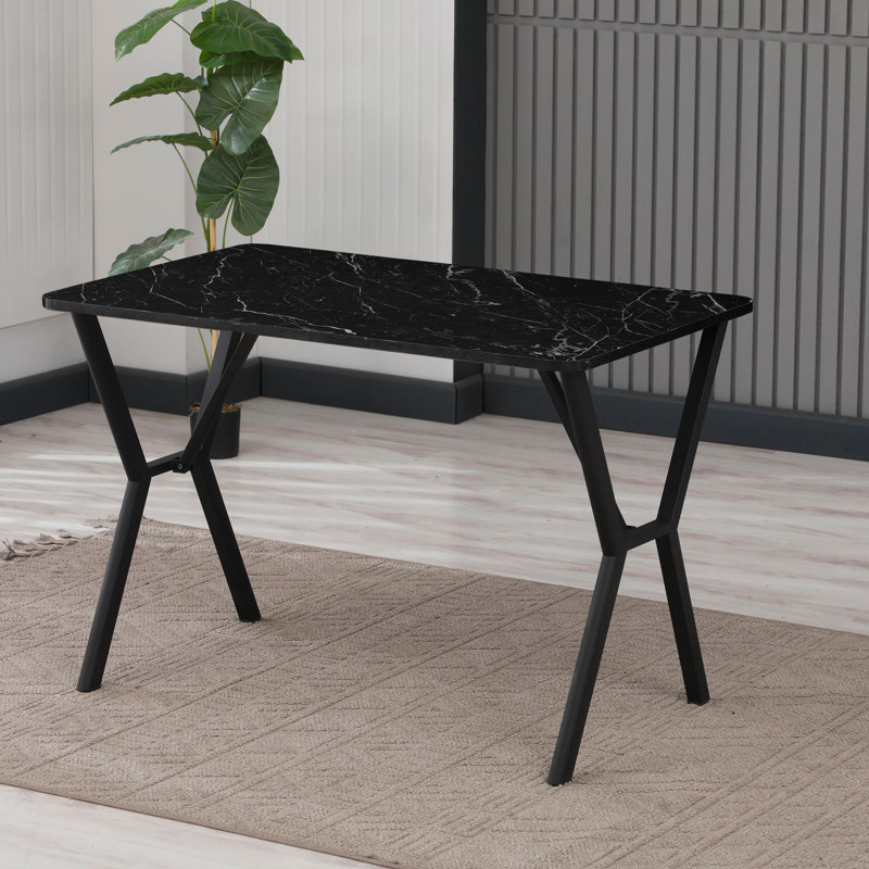 Table de salle à manger moderne noire 43,3 po x 29,1 po x 27,2 po | Panneau de particules 100% mélaminé, épaisseur: 0,7 pouce | Bande de chant en PVC durable, design élégant en marbre, idéal pour les espaces de salle à manger contemporains, assemblage facile