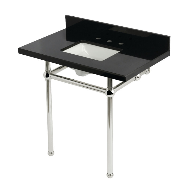 Kingston Brass Templeton 36-Inch Black Granite Console Sink with Brass Legs (8-Inch, 3-Hole), Black Granite/Polished Nickel