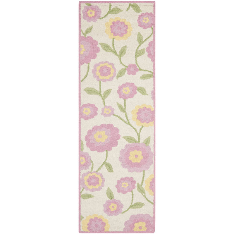 Tapis touffeté à la main rose / ivoire Claro, Tapis de couloir 2 pi 3 po x 7 pi
