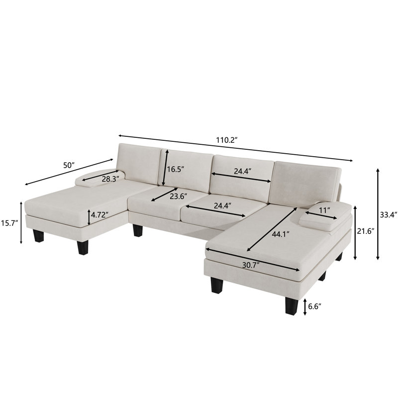 Arbelaez 3 - Piece U-Shape Upholstered Sectional Sofa, White