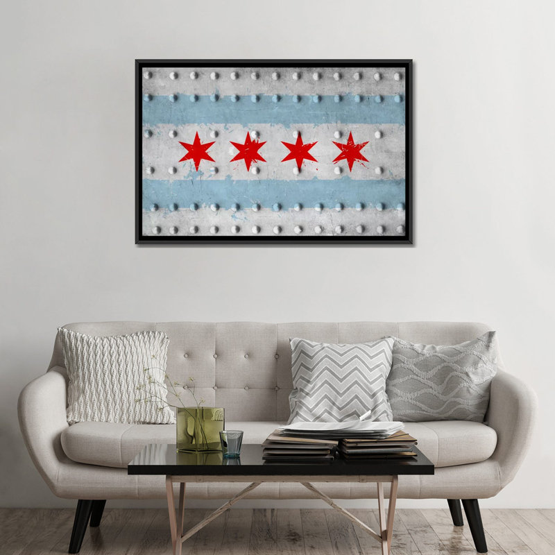 Chicago, Illinois - Rivet grunge, impression sur toile, H 40 po x l 60 po x P 1,5 po, Toile avec cadre noir, Pas de tapis