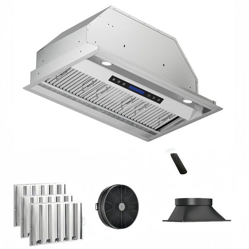 36-Inch 900 CFM Convertible Insert Range Hood with LCD 4-Speed Touch Control, Remote in Stainless Steel