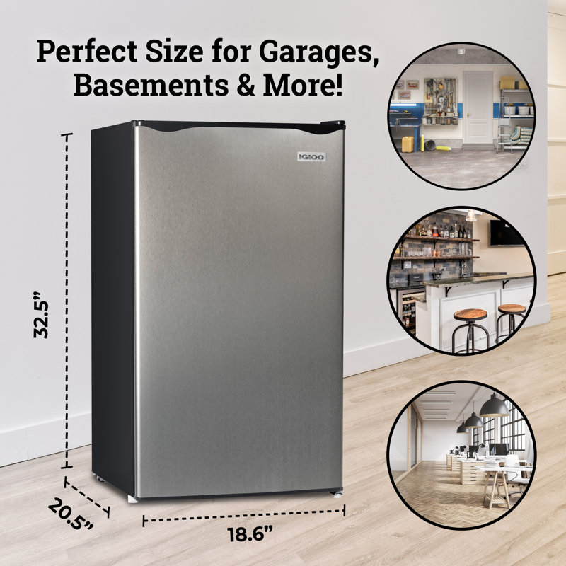 Igloo 3.2 Cubic Feet Freestanding Mini Fridge with Freezer, Stainless
