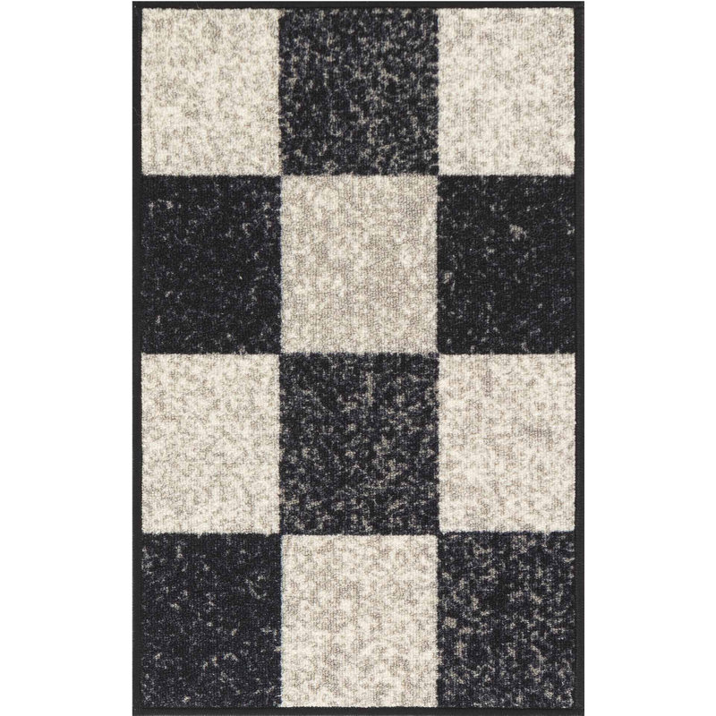 Mistie Non-Slip Geometric Indoor Doormat, Black/White, Rectangle 57 x 90cm