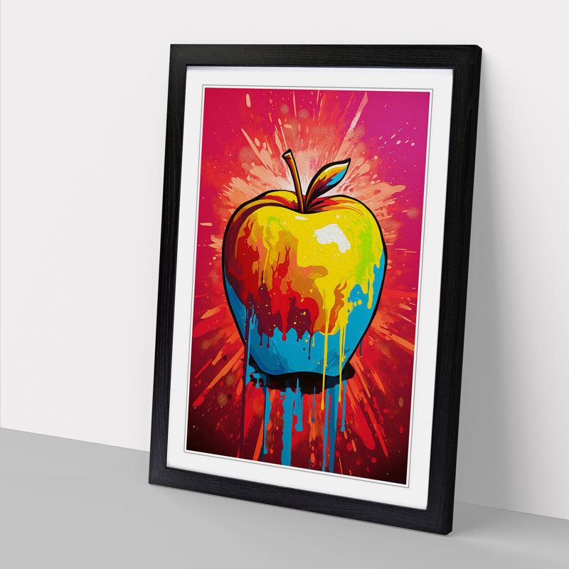 XYZ-FRM-V1223-1838 Apple Pop - Single Picture Frame Print on Wood, 34cm H x 25cm W x 2cm D, Black 