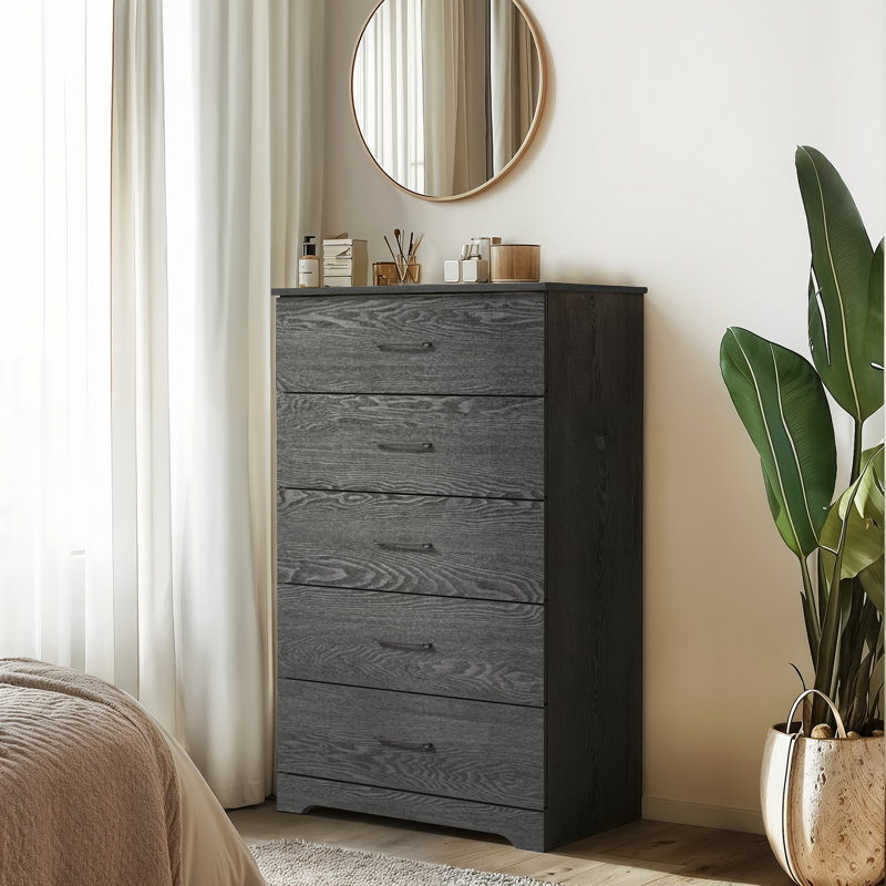 Commode 5 tiroirs Arkia, Gris foncé