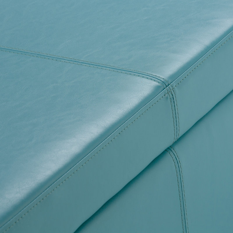 Avalon Round Blue Faux-Leather Storage Footstool